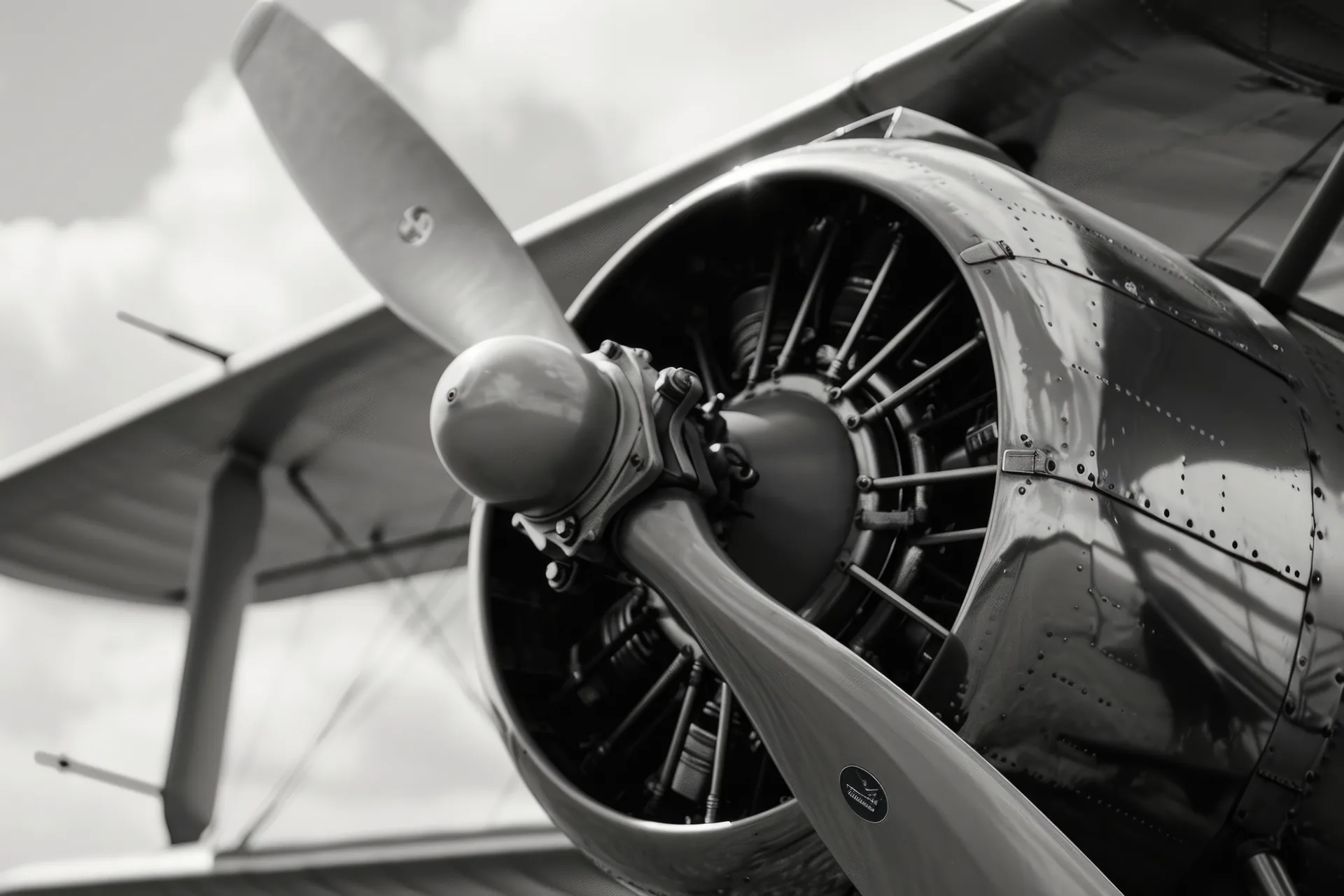 Elica di un aereo d'epoca in bianco e nero: progetto Vincenzo La Gatta di FV Digital Agency